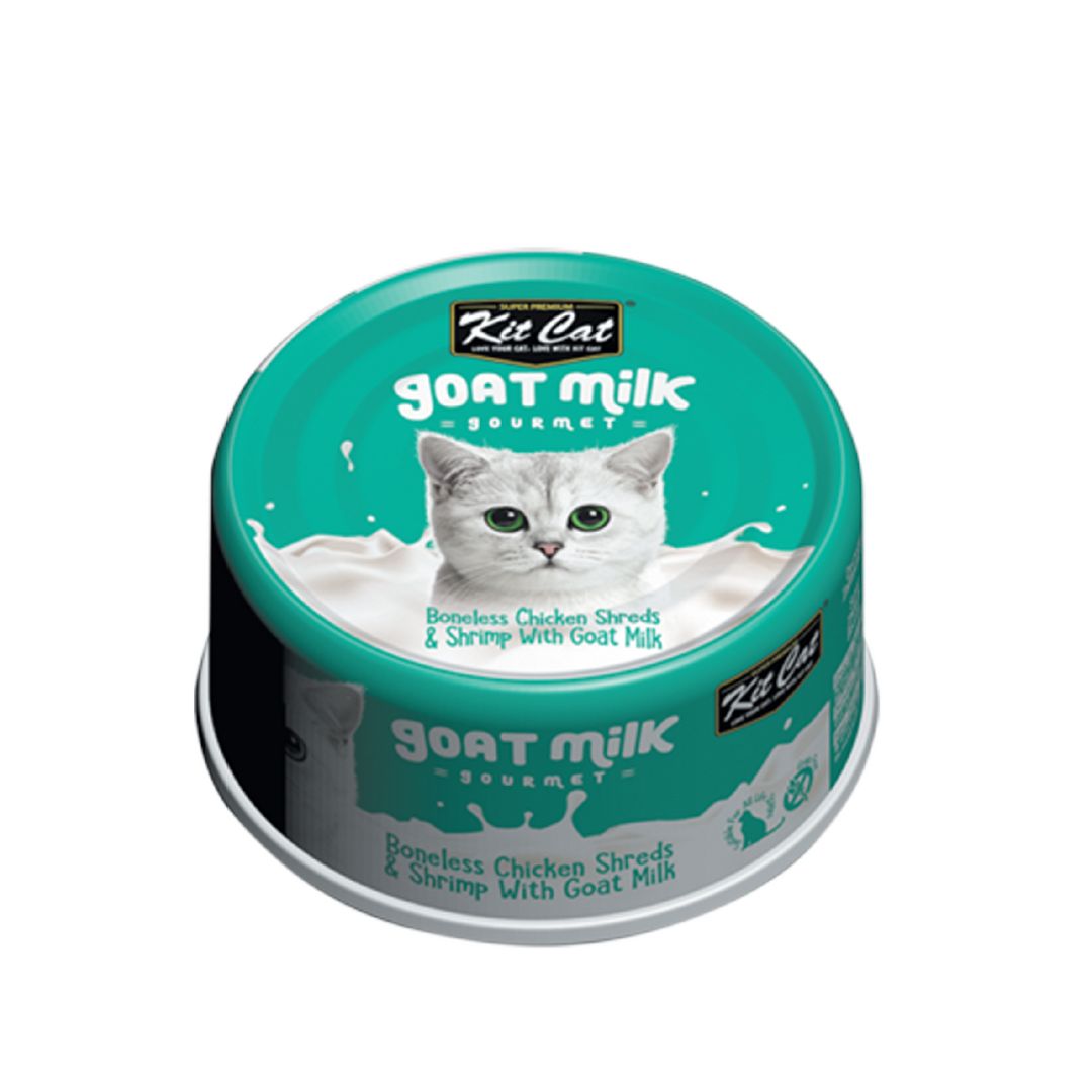 (exp: 11 Sep 2027) Kit Cat 70g Goat Milk Gourmet Boneless Chicken Shreds & Shrimp With Goat Milk Wet Cat Food