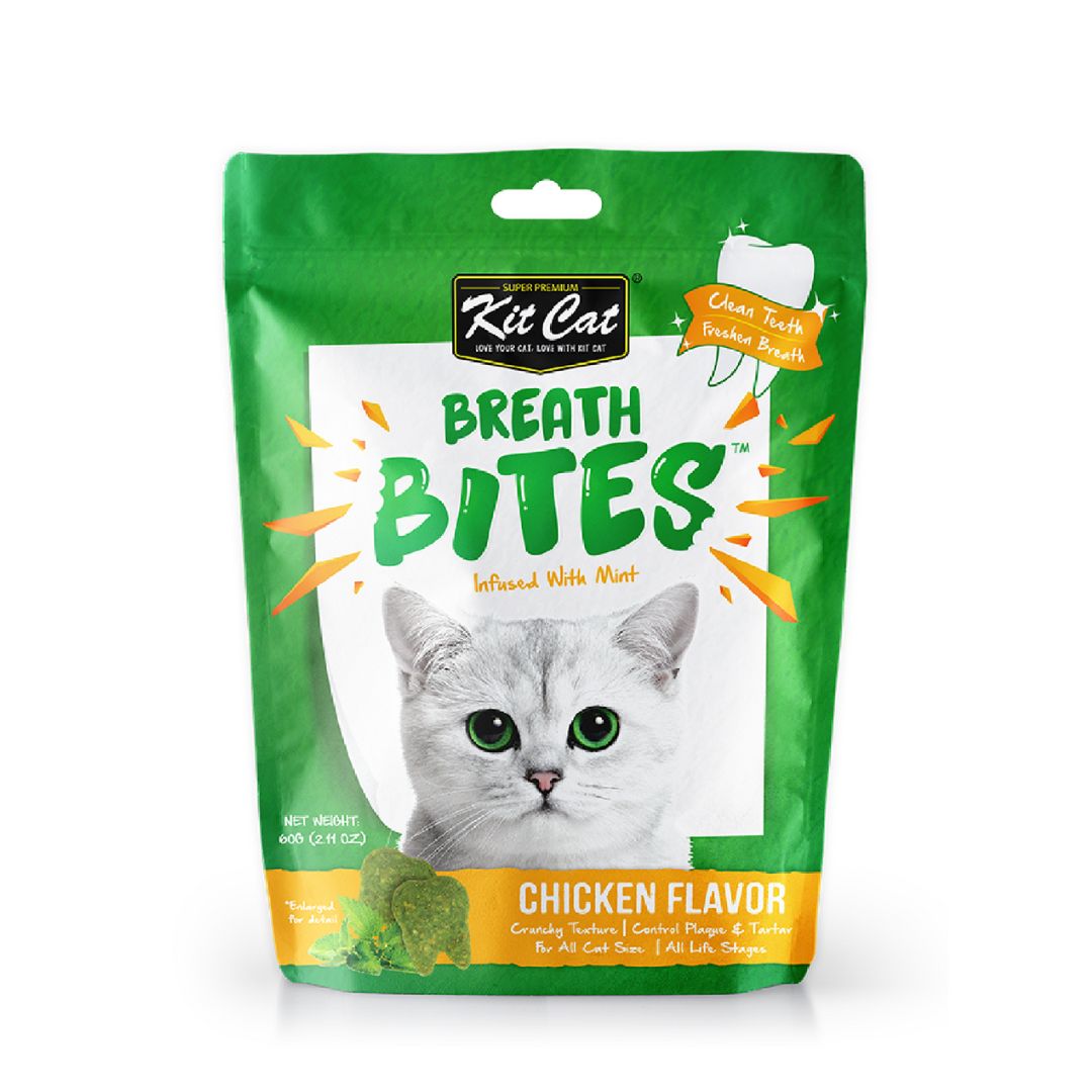 (exp: 14 Mar 2027) Kit Cat 60g Breath Bites Infused With Mint Chicken Flavor Cat Treat