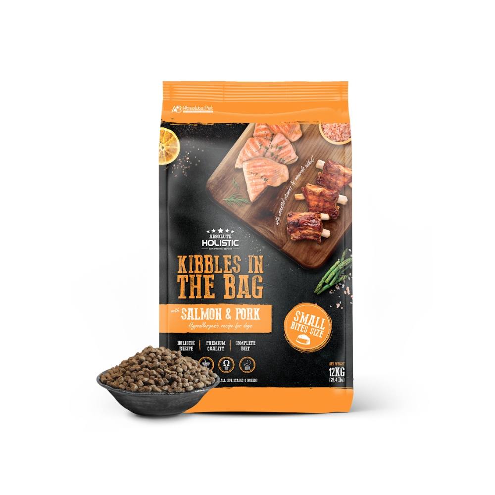 (exp: 20 Nov 2026) Absolute Holistic Dog 12kg Kibbles In The Bag Small Bites Salmon & Pork Dry Dog Food