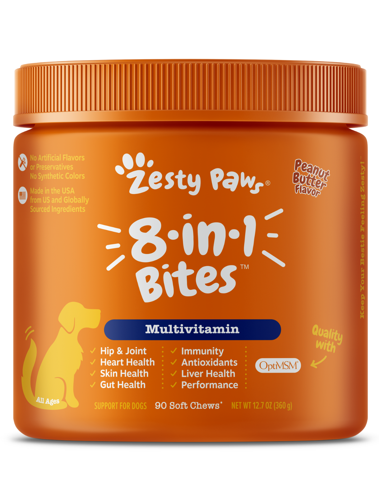 (exp: May'2026) Zesty Paws 90ct 8-in-1 Multifunctional Bites Peanut Butter Flavour Supplement For Dogs