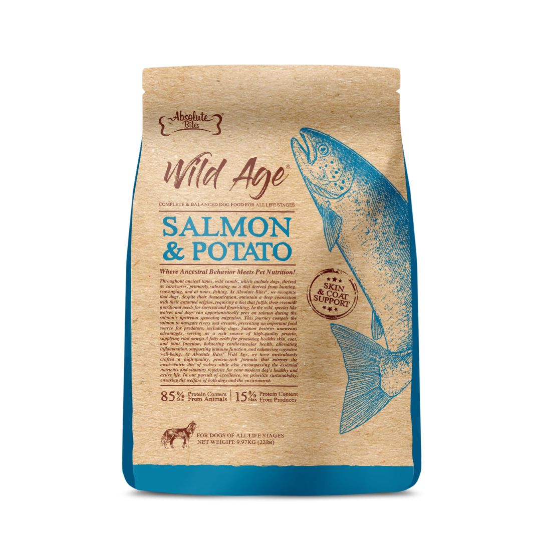 (exp: 10 Jan 2027) Absolute Bites Dog Wild Age 9.97kg Salmon & Potato Dry Dog Food