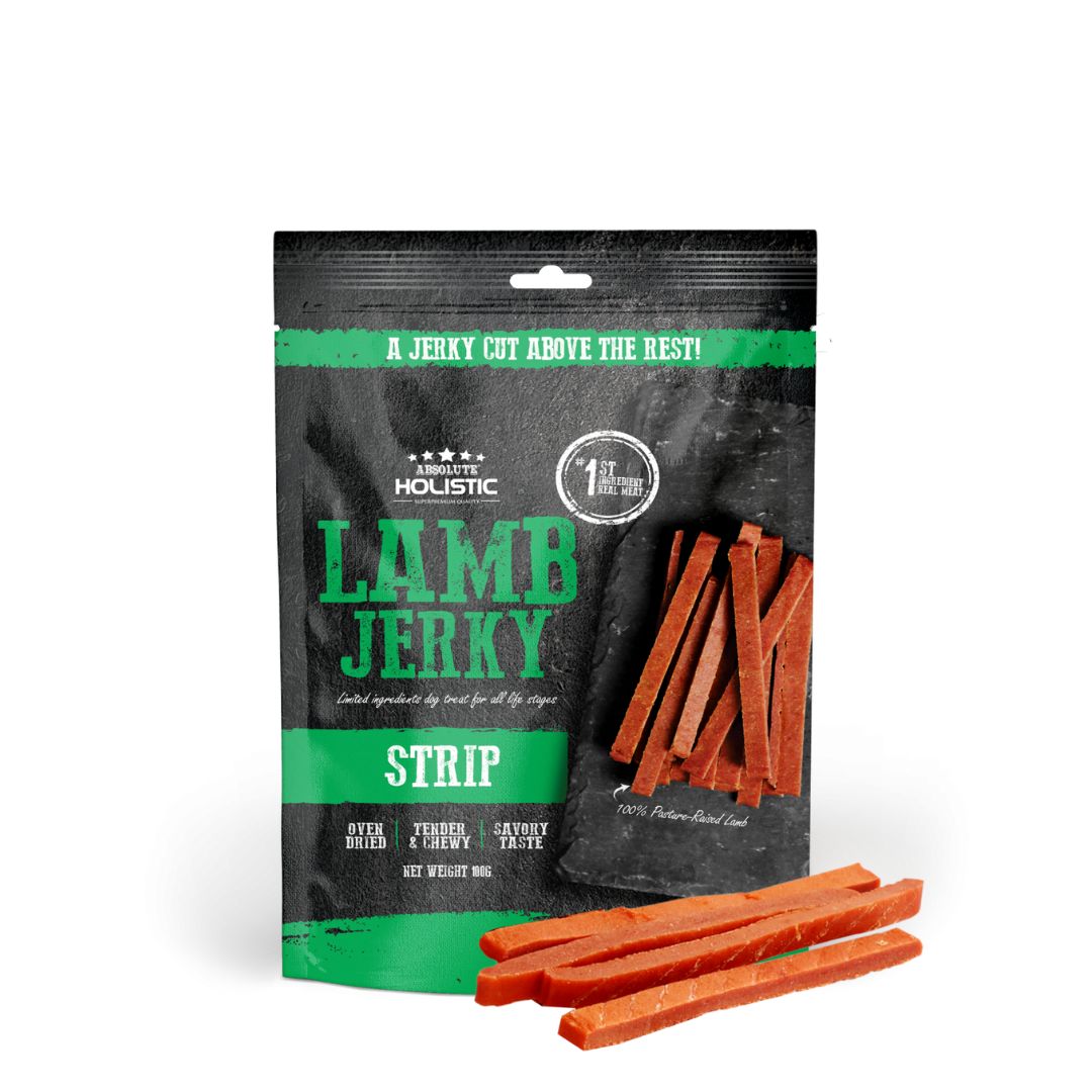 (exp: 15 Dec 2026) Absolute Holistic Dog 100g Jerky Lamb Strip Dog Treat