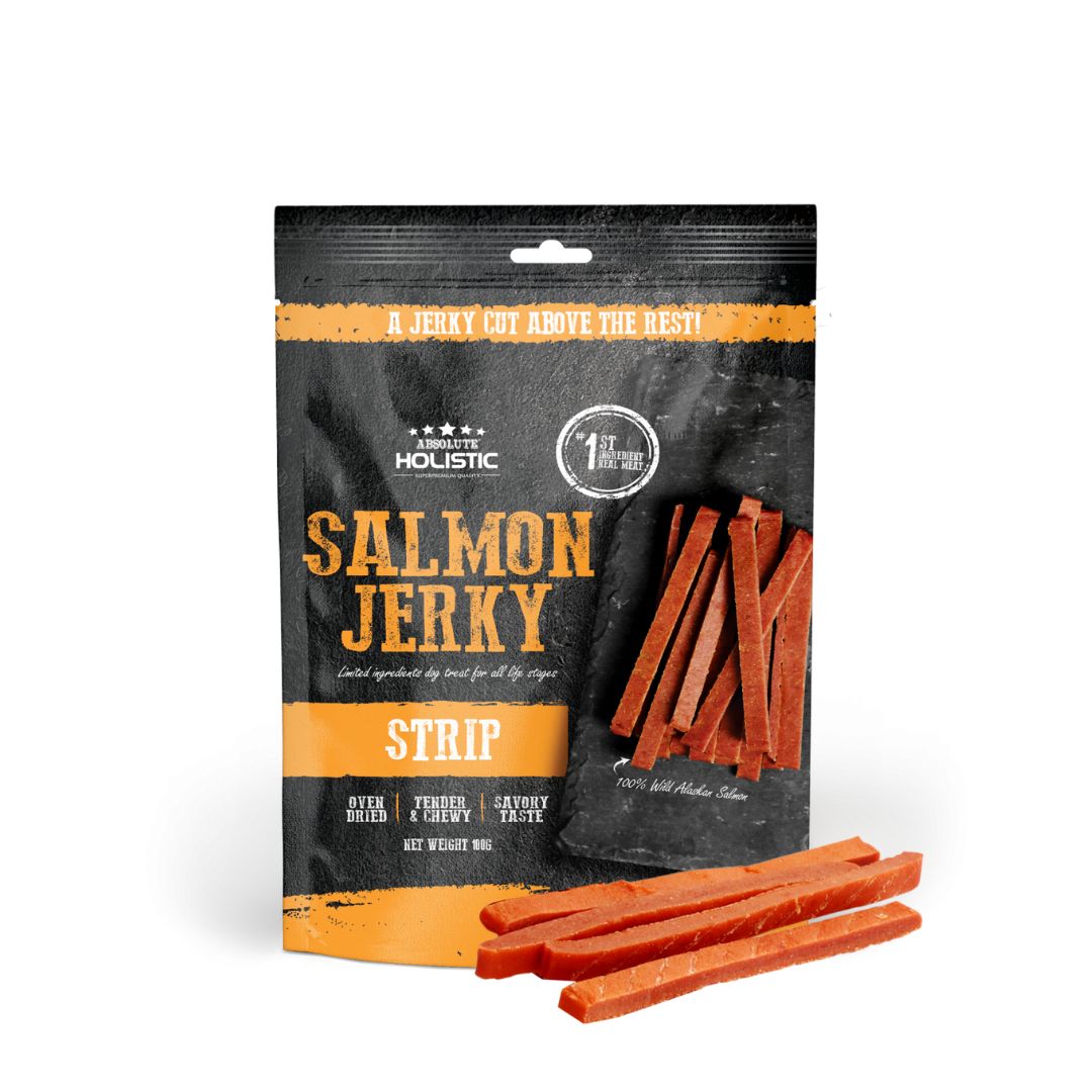 (exp: 25 Feb 2027) Absolute Holistic Dog 100g Jerky Salmon Strip Dog Treat