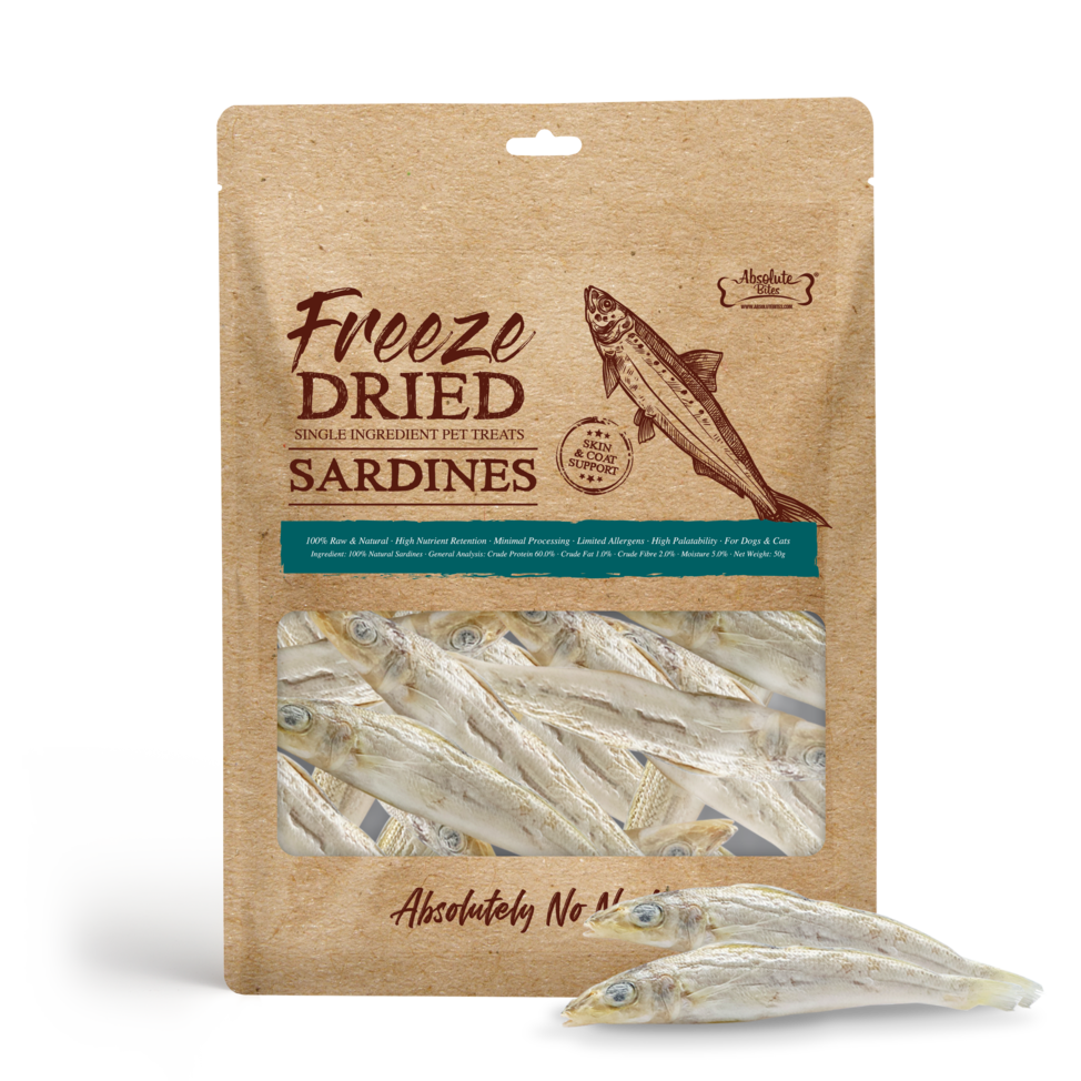 (exp: 03 Jan 2026) Absolute Bites Freeze Dried Raw 50g Sardine Cat & Dog Treat