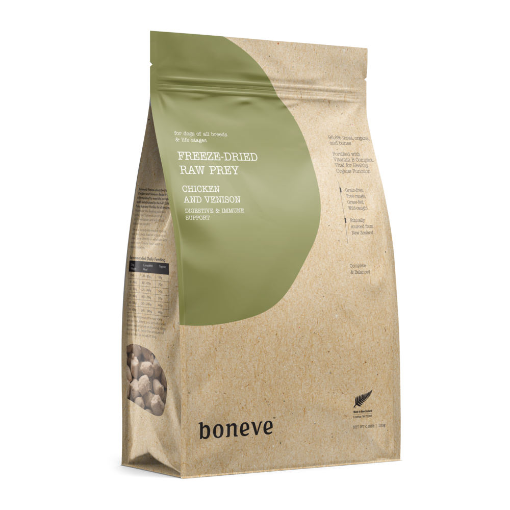 (exp: 16 Jun 2026) Boneve Earthmade Dog 100g Freeze Dried Raw Prey Chicken Venison Dry Dog Food
