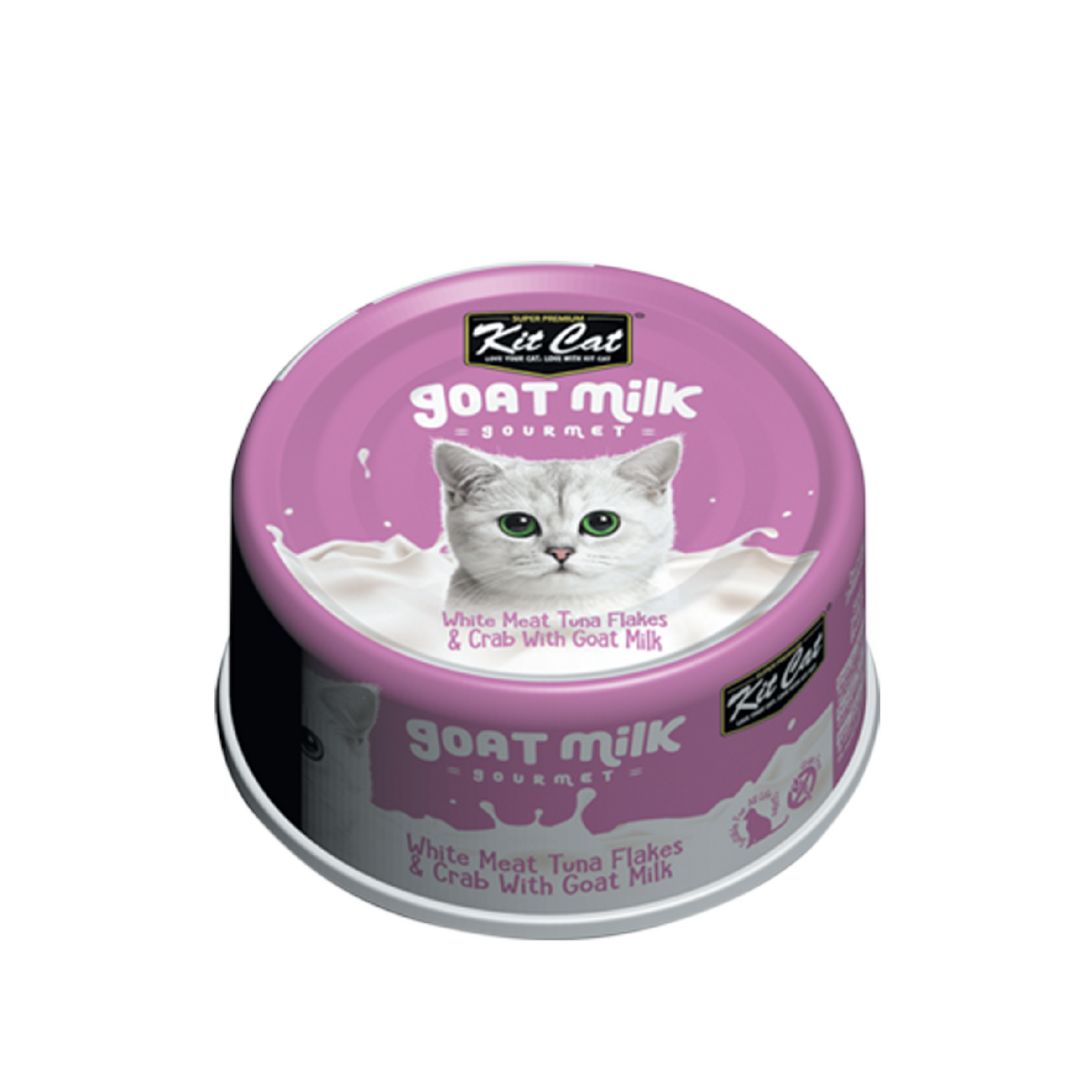 (exp: 18 Feb 2028) Kit Cat 70g Goat Milk Gourmet White Meat Tuna Flakes & Crab With Goat Milk Wet Cat Food