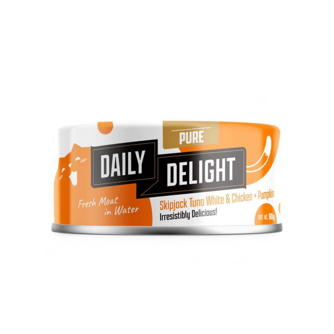 (exp: 22 Apr 2028) Daily Delight Cat Pure 80g Skipjack Tuna White & Chicken With Pumpkin Wet Cat Food