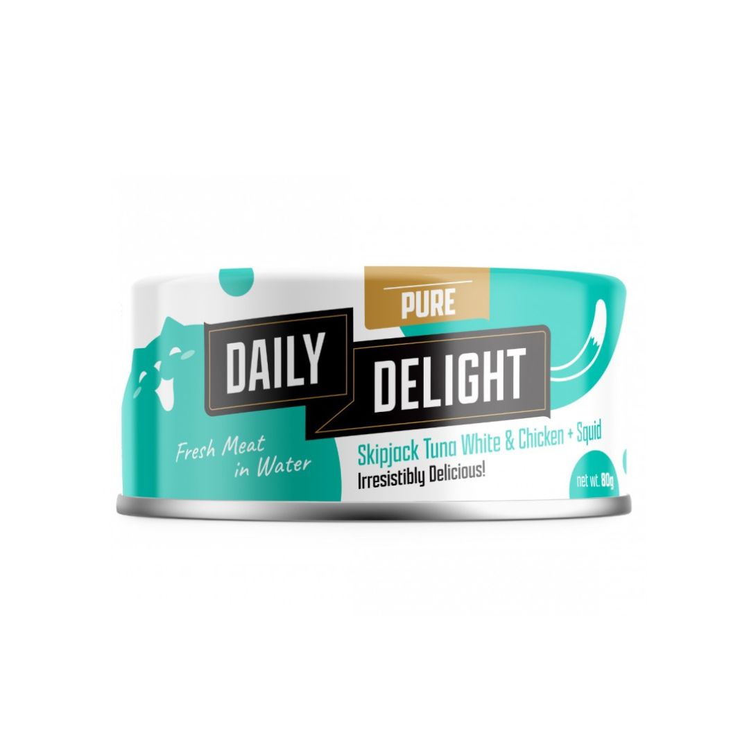 (exp: 24 Apr 2028) Daily Delight Cat Pure 80g Skipjack Tuna White & Chicken With Squid Wet Cat Food