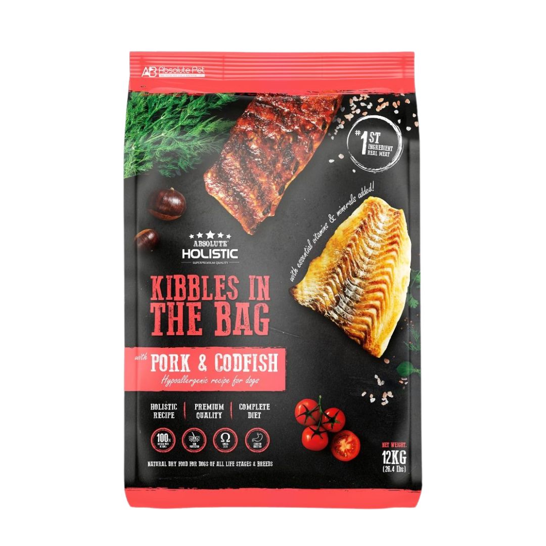 (exp: 22 Jan 2027) Absolute Holistic Dog 12kg Kibbles In The Bag Pork & Codfish Dry Dog Food