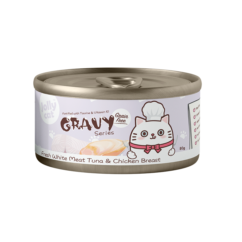 (exp: Oct'2027) Jollycat Cat 80g Fresh White Meat Tuna & Chicken Breast In Gravy Wet Cat Food