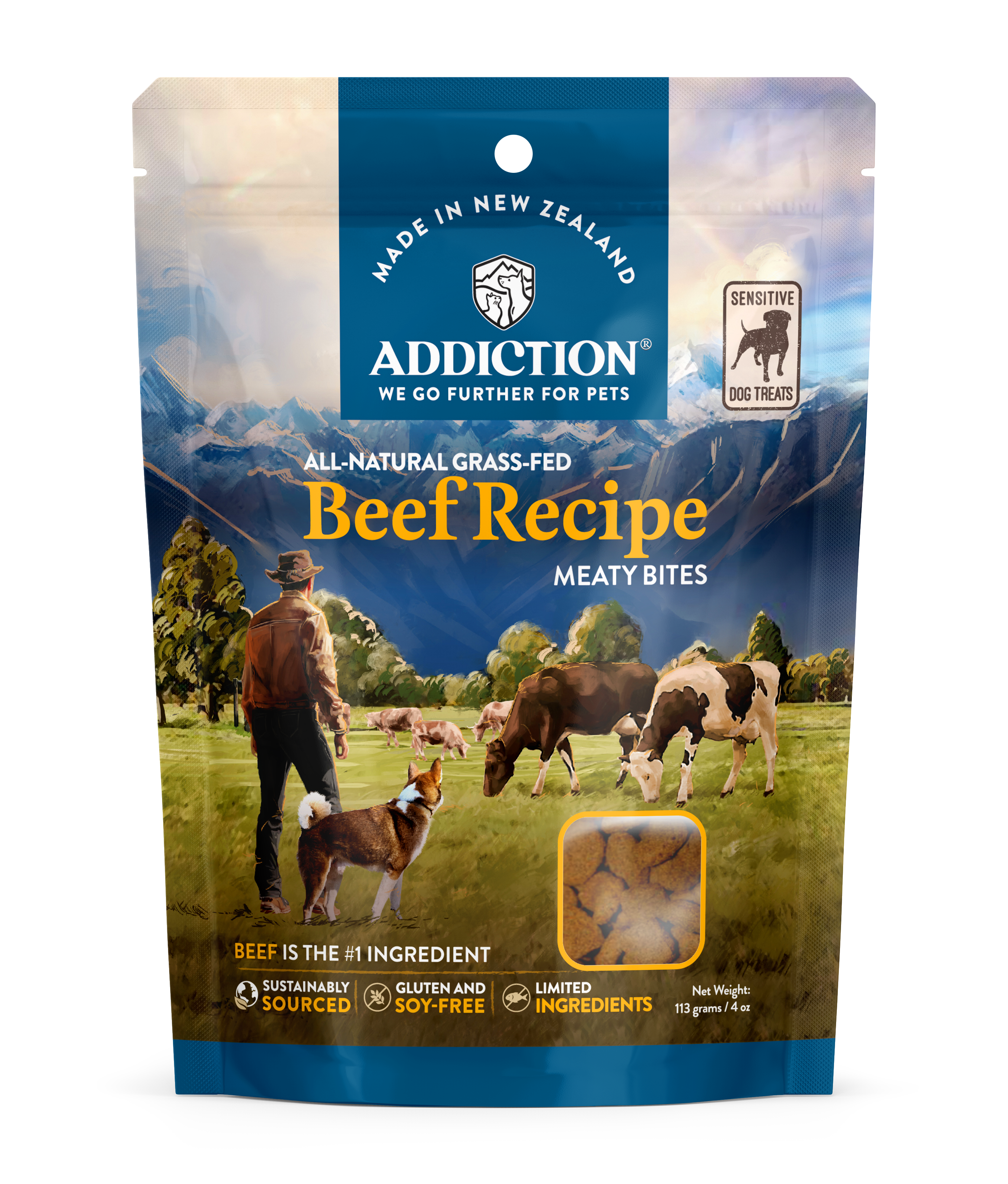 Addiction Meaty Bites Beef - New Zealand Beef All Life Stages 113g