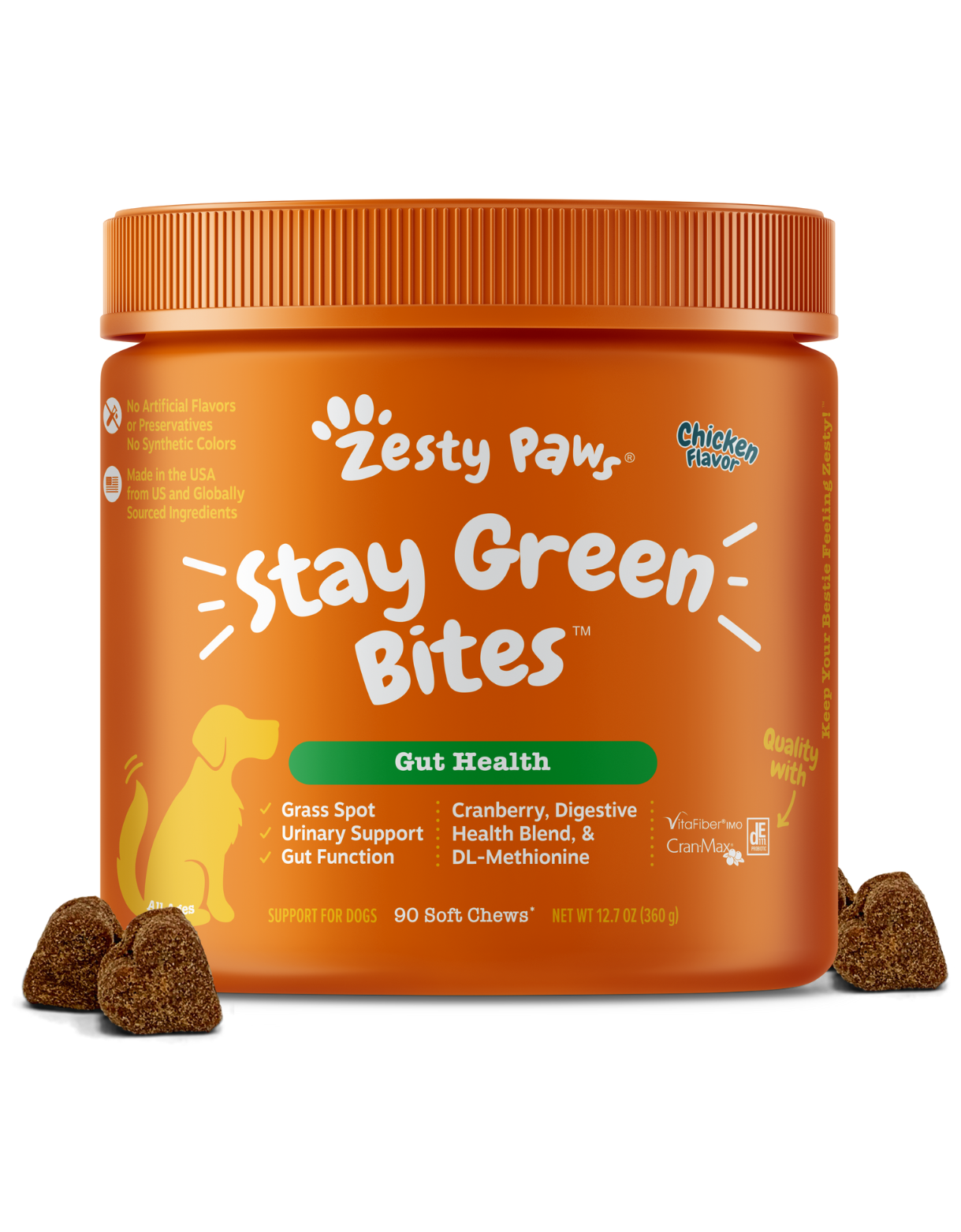 Zesty Paws 90ct Stay Green Bites Chicken Flavour Gut Health Supplement For Dogs