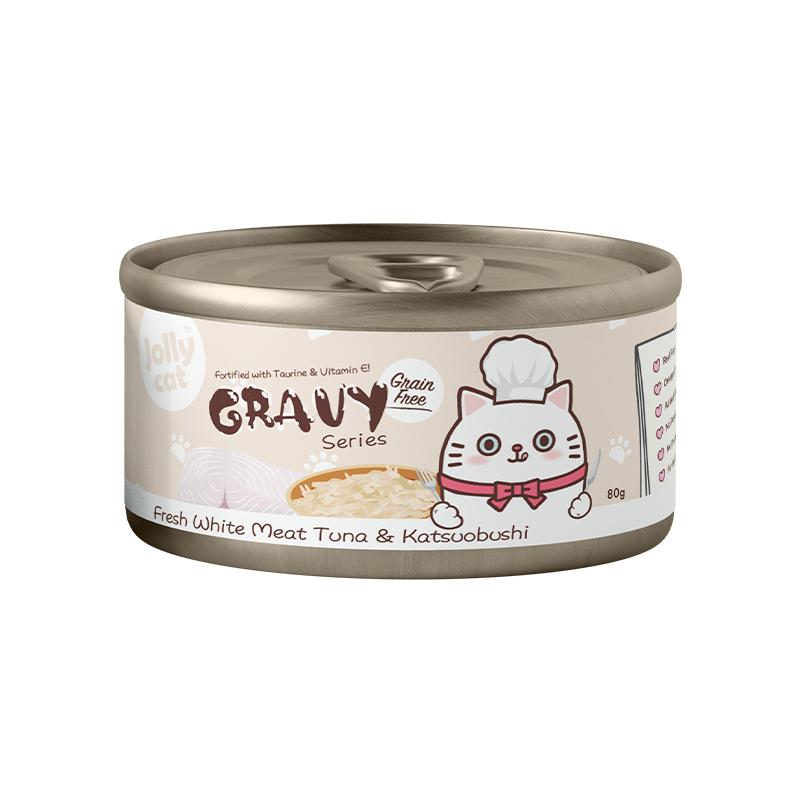 (exp: Oct'2027) Jollycat Cat 80g Fresh White Tuna & Katsuobushi In Gravy Wet Cat Food