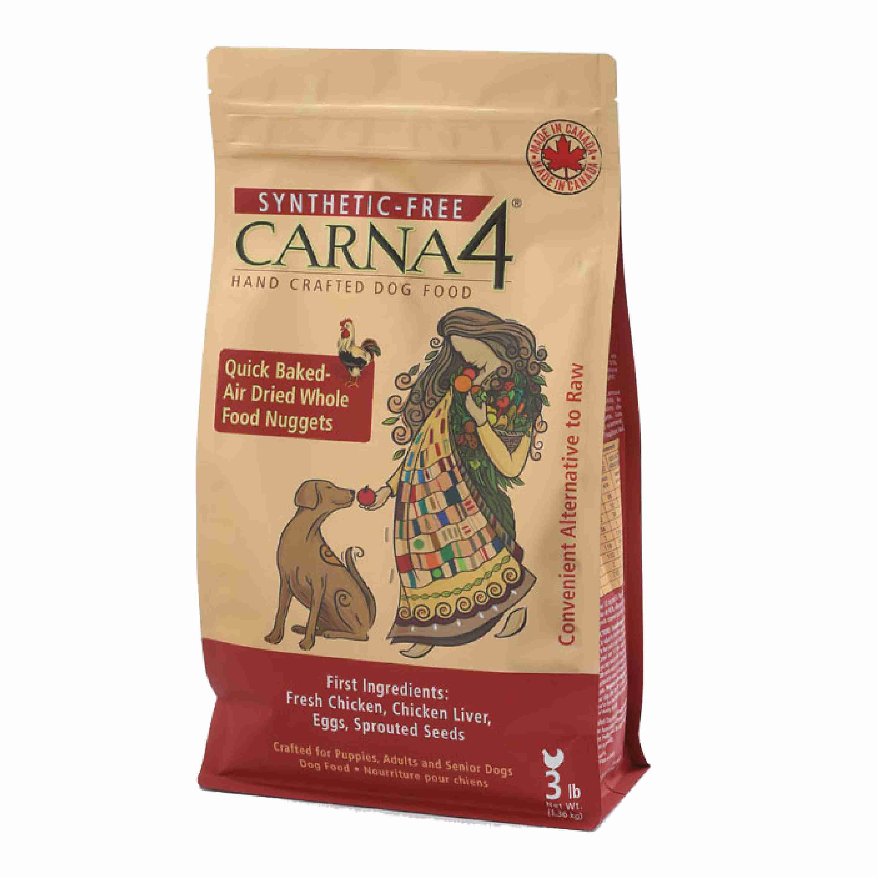 Carna4 Dog 3lbs (1.36kg) Quick-baked Air Dried Nuggets Chicken Dog Food