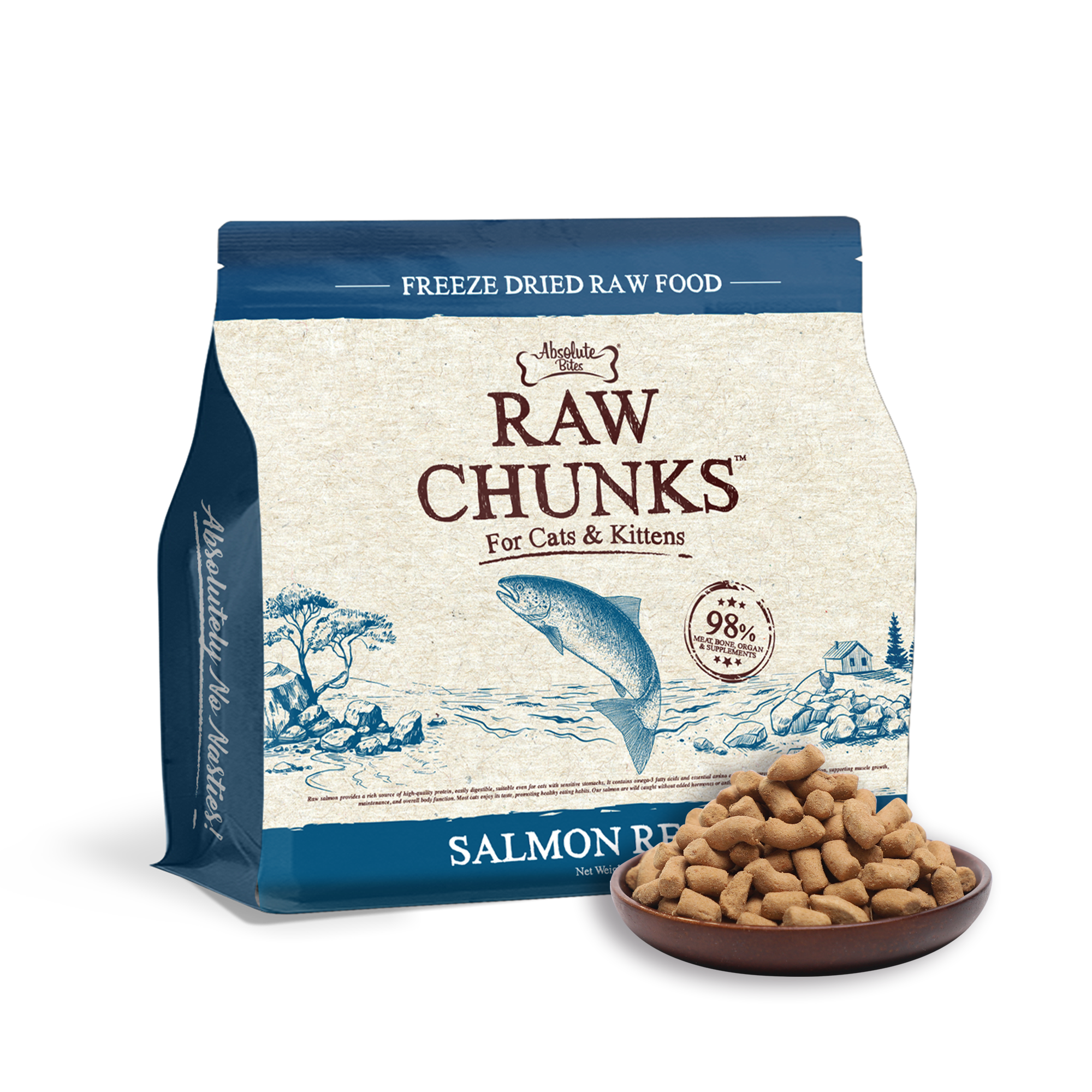 (exp: 02 Jan 2027) Absolute Bites Cat 280g Raw Chunks Freeze Dried Raw Food Salmon Recipes Dry Cat Food