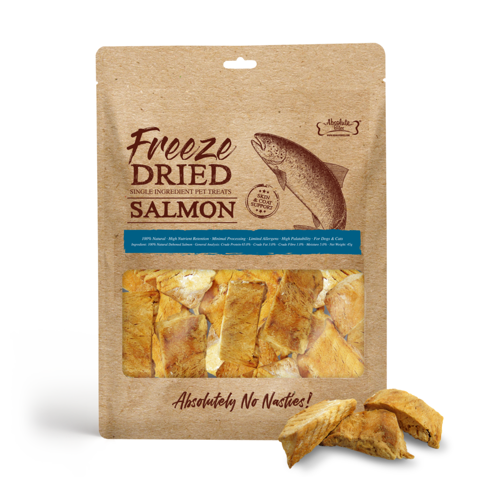 (exp: 01 Jun 2026) Absolute Bites Freeze Dried 45g Salmon Cat & Dog Treat