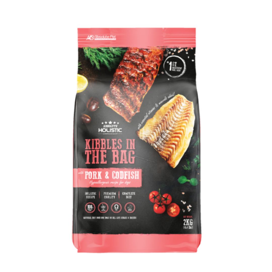 (exp: 20 Nov 2026) Absolute Holistic Dog 2kg Kibbles In The Bag Pork & Codfish Dry Dog Food