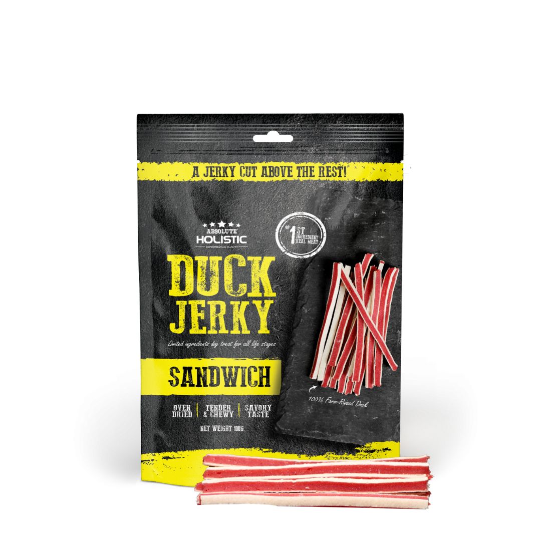 (exp: 20 Feb 2026) Absolute Holistic Dog 100g Jerky Duck Sandwich Dog Treat