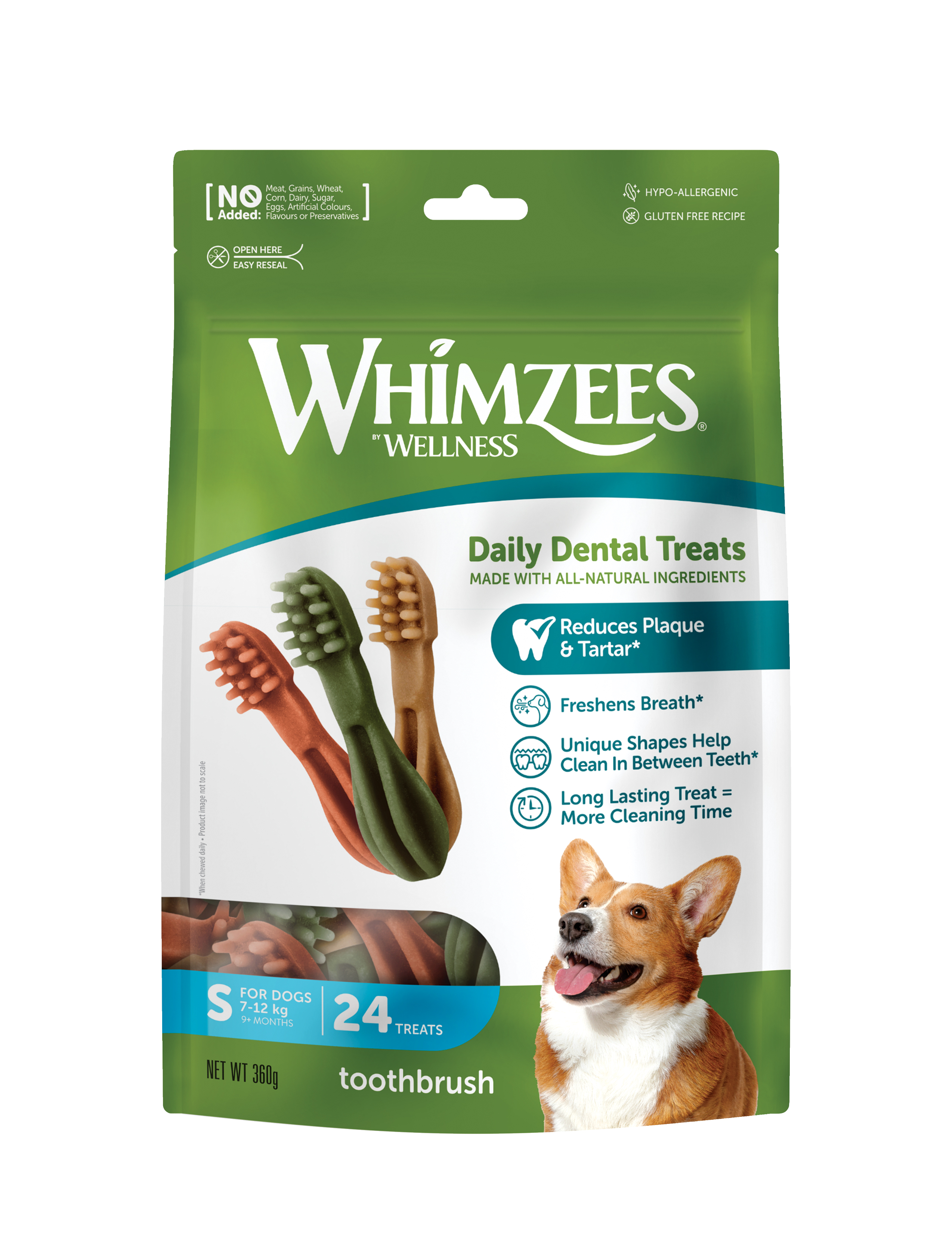 (exp: Jan'2028) Whimzees Dog Toothbrush 24pcs (small) Value Bag Dental Chews For Dogs