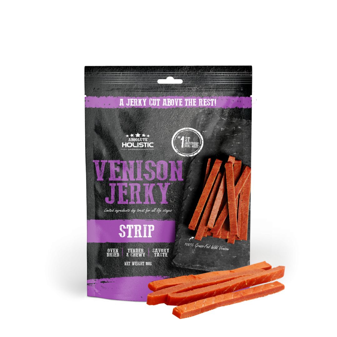(exp: 23 May 2026) Absolute Holistic Dog 100g Jerky Venison Strip Dog Treat