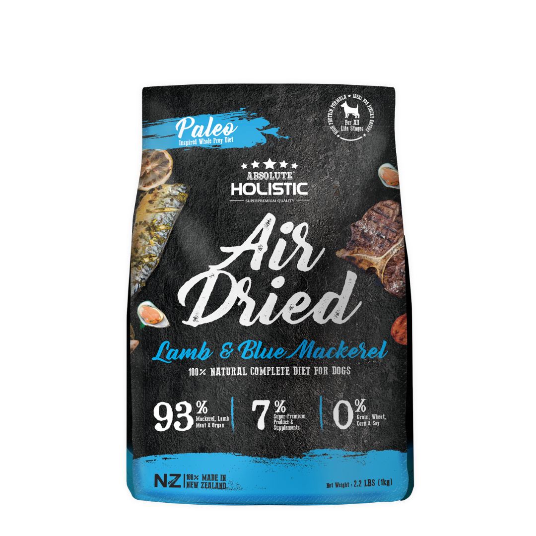 (exp: 15 Oct 2026) Absolute Holistic Dog 1kg Air Dried 1kg Blue Mackerel & Lamb Dry Dog Food