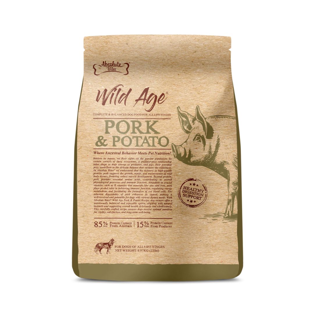 (exp: 06 Aug 2026) Absolute Bites Dog Wild Age 9.97kg Pork & Potato Dry Dog Food