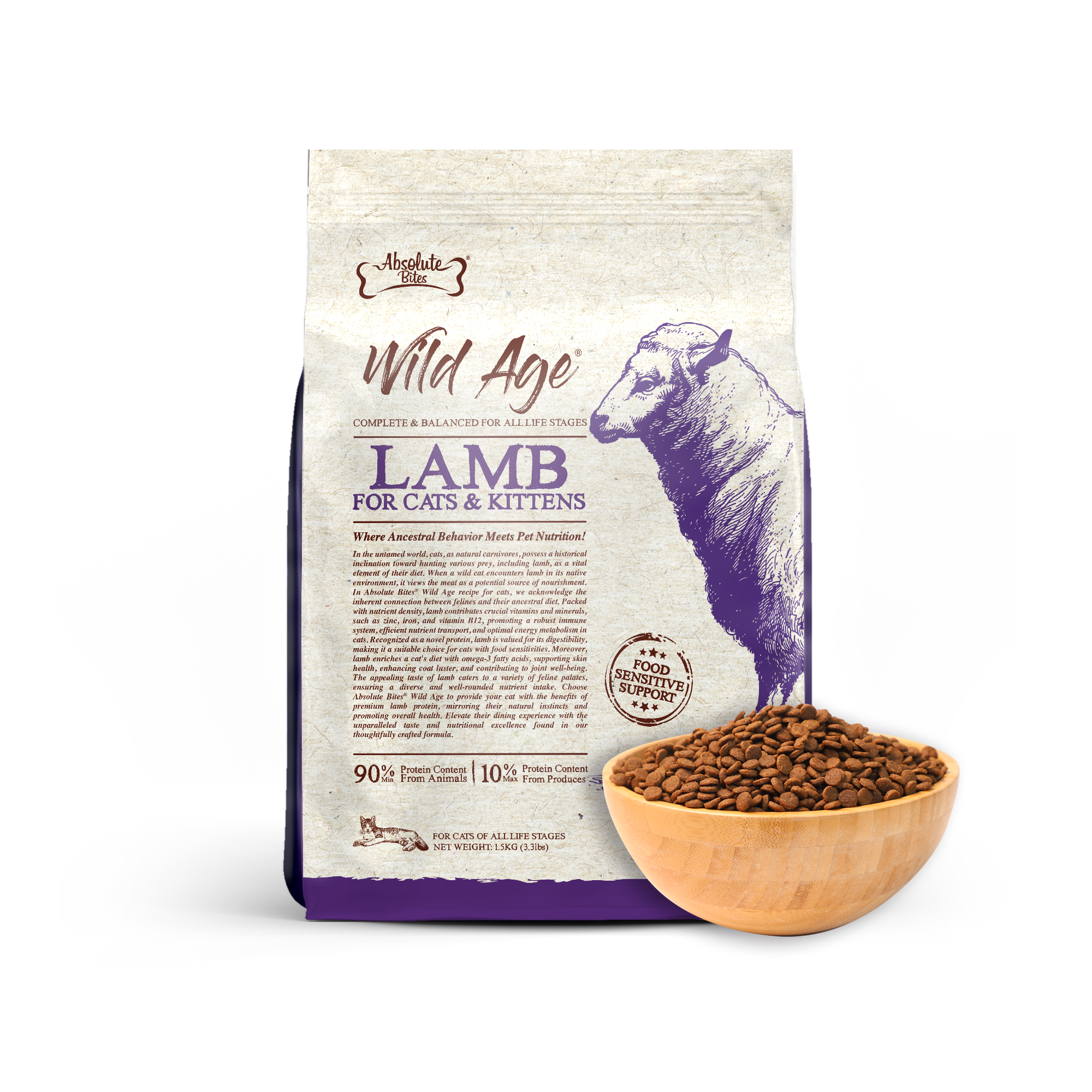 (exp: 28 Jul 2026) Absolute Bites Cat Wild Age 1.5kg Lamb Dry Cat Food