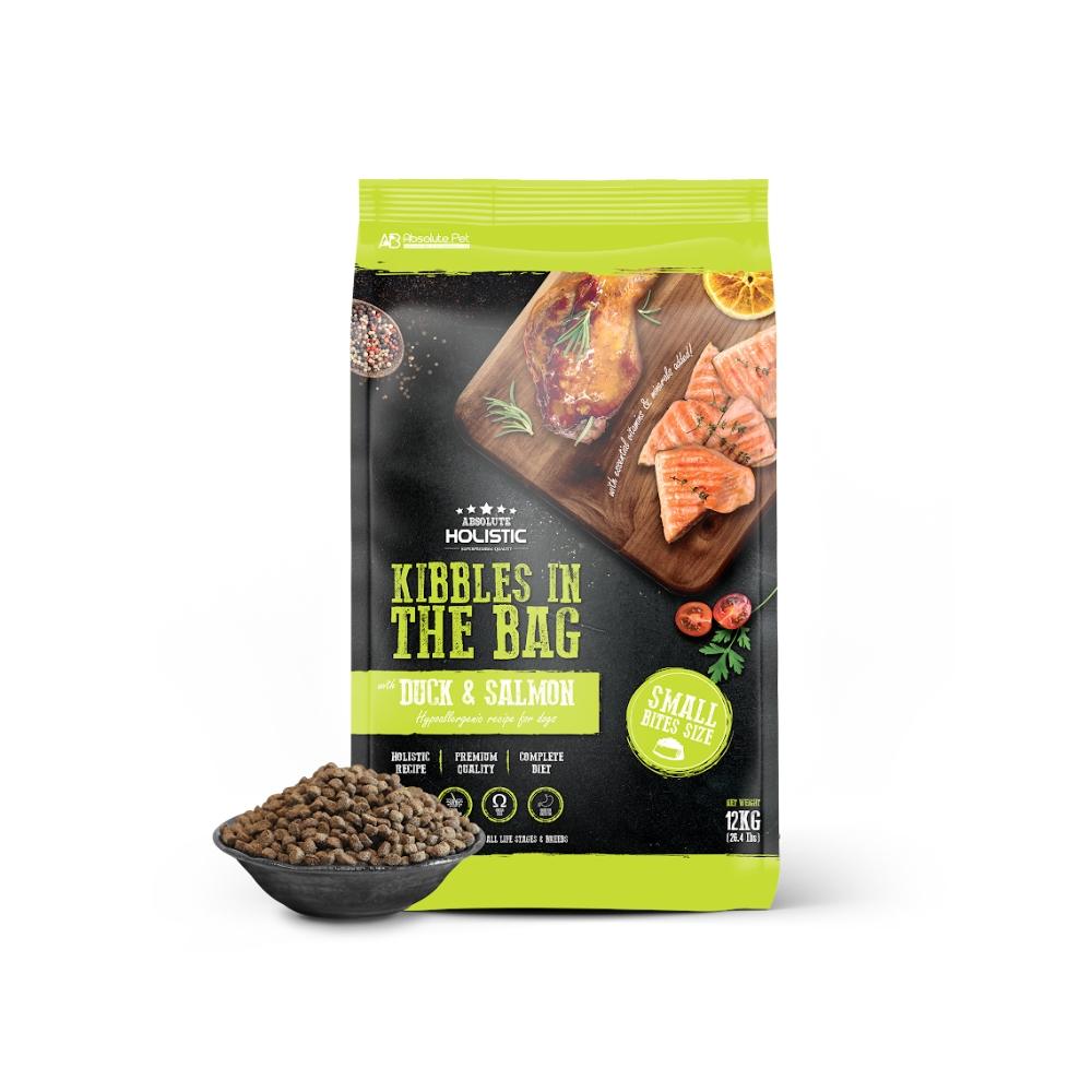 (exp: 20 Nov 2026) Absolute Holistic Dog 12kg Kibbles In The Bag Small Bites Duck & Salmon Dry Dog Food