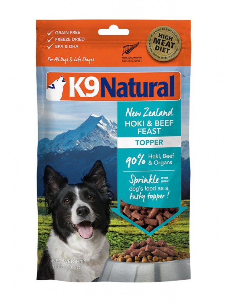 K9 Natural Dog Freeze Dried 100g Hoki & Beef Toppers Dry Dog Food