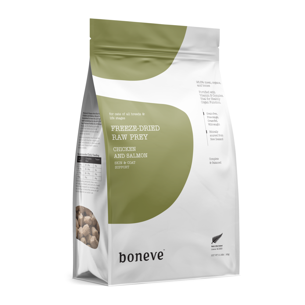 (exp: 16 Jun 2026) Boneve Earthmade Cat 80g Freeze Dried Raw Prey Chicken Salmon Dry Cat Food