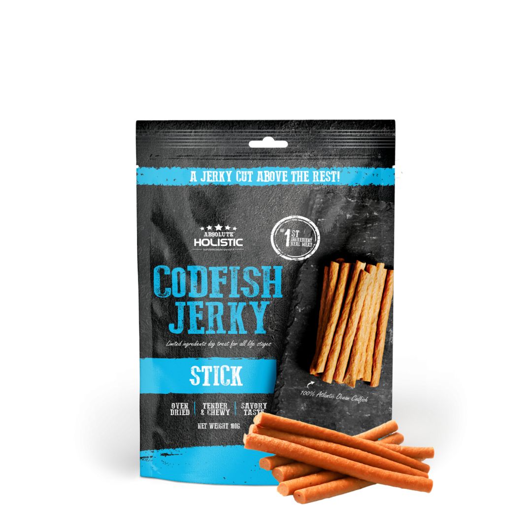 (exp: 25 Feb 2027) Absolute Holistic Dog 100g Jerky Cod Fish Stick Dog Treat