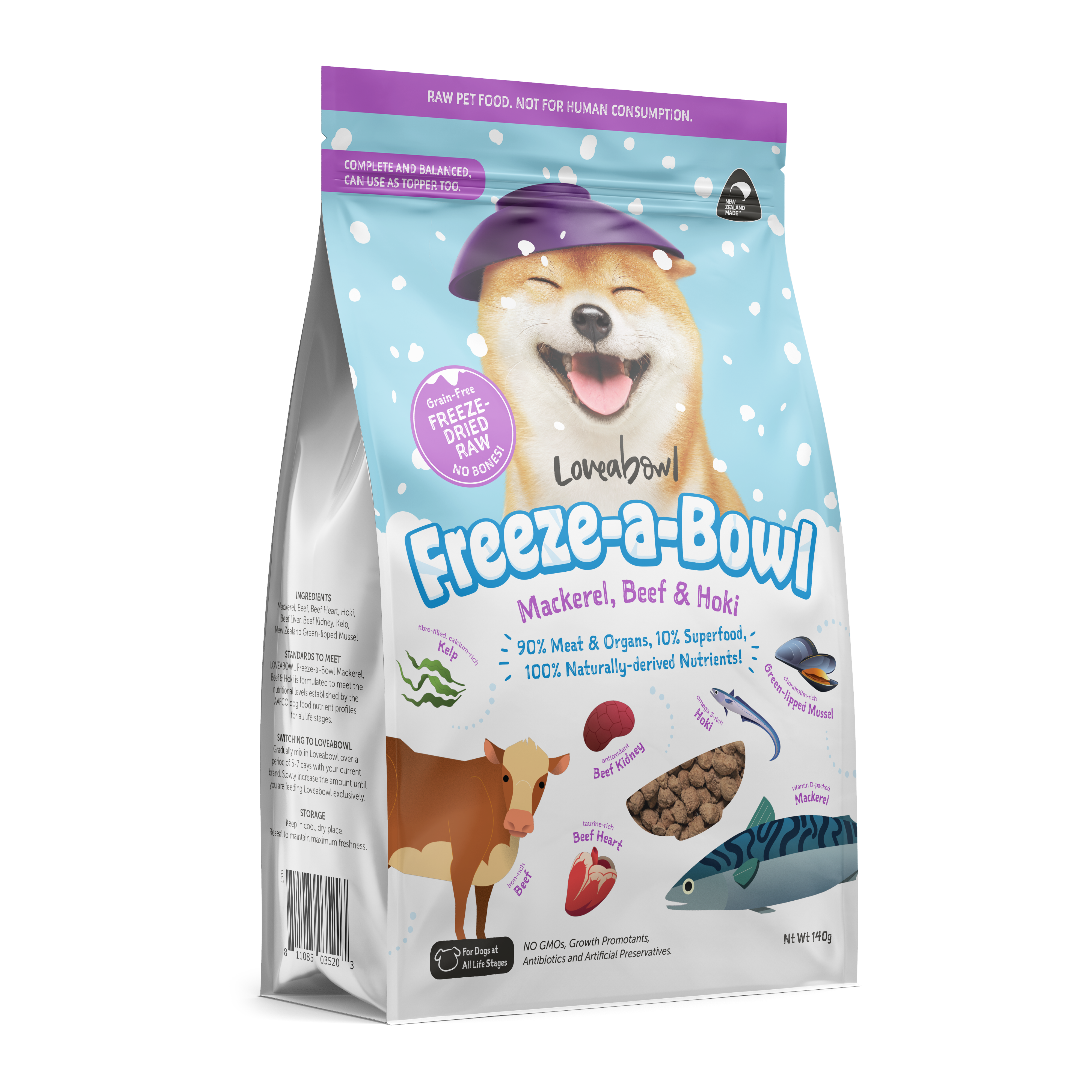 Loveabowl Dog Freeze A Bowl Mackerel, Beef & Hoki Dry Dog Food
