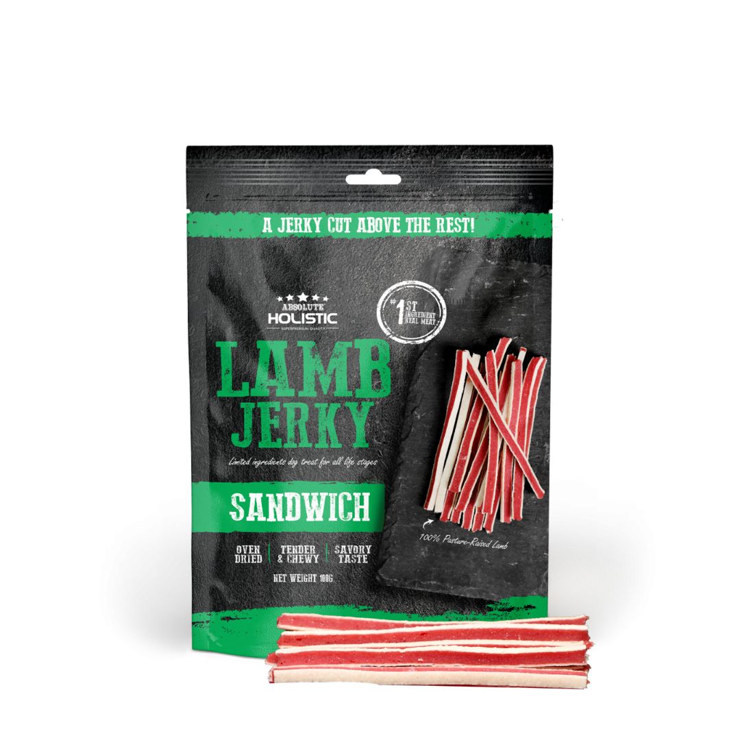 (exp: 05 Jun 2026) Absolute Holistic Dog 100g Jerky Lamb Sandwich Dog Treat