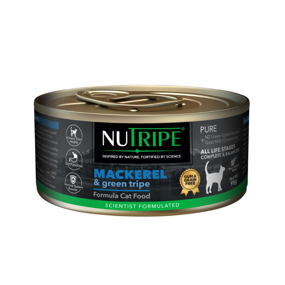 (exp: 16 Jul 2027) Nutripe Cat 95g Pure Mackerel & Green Tripe Cat (gum-free) Wet Canned Food