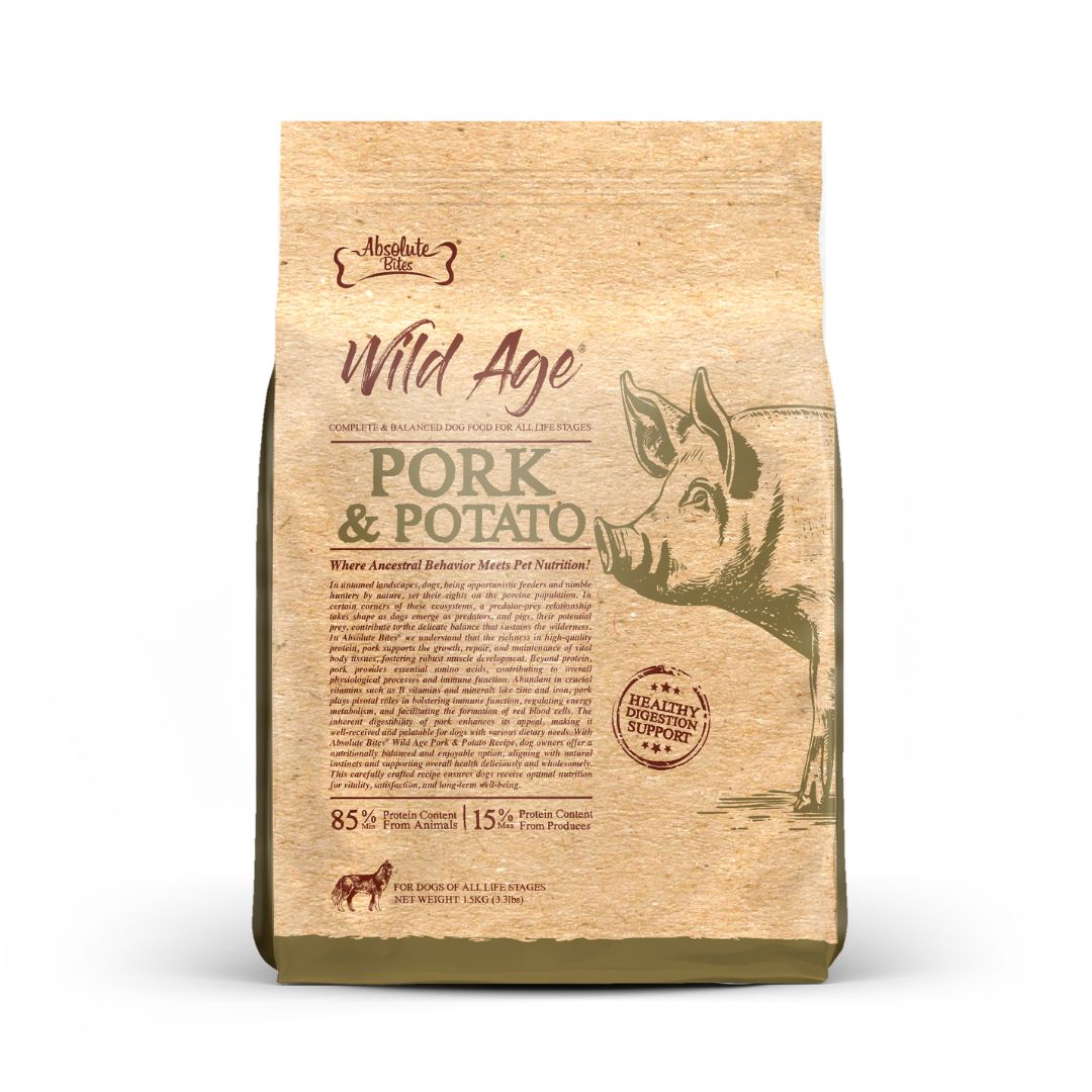(exp: 08 Jun 2026) Absolute Bites Dog Wild Age 1.5kg Pork & Potato Dry Dog Food