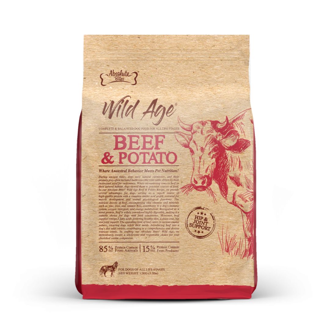 (exp: 08 Jun 2026) Absolute Bites Dog Wild Age 1.5kg Beef & Potato Dry Dog Food