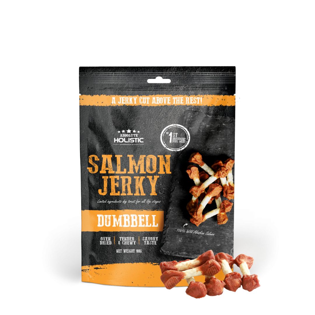 (exp: 25 Feb 2027) Absolute Holistic Dog 100g Jerky Salmon Dumbbell Dog Treat