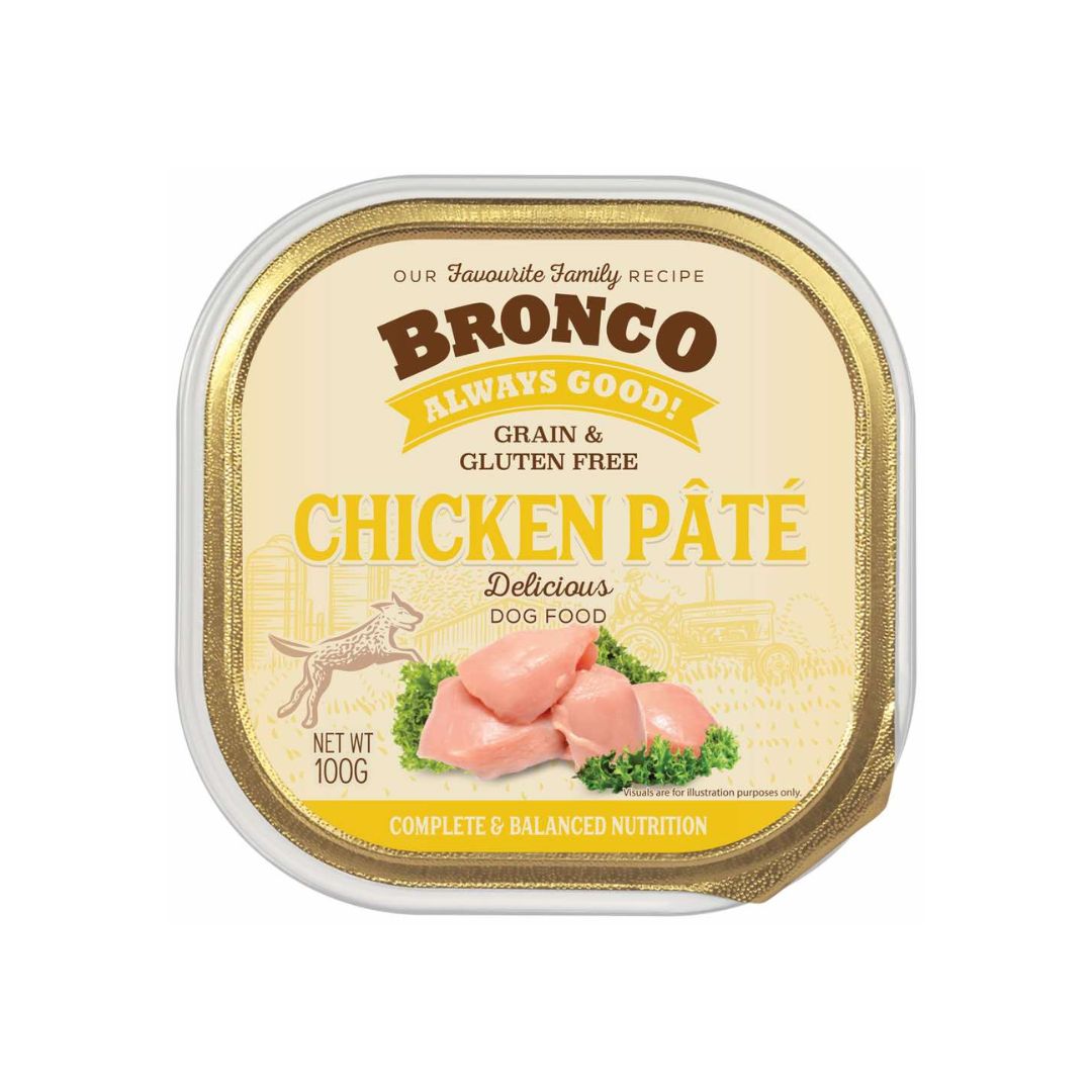 (exp: 15 Oct 2026) Bronco 100g Chicken Pate Dog Wet Food Tray