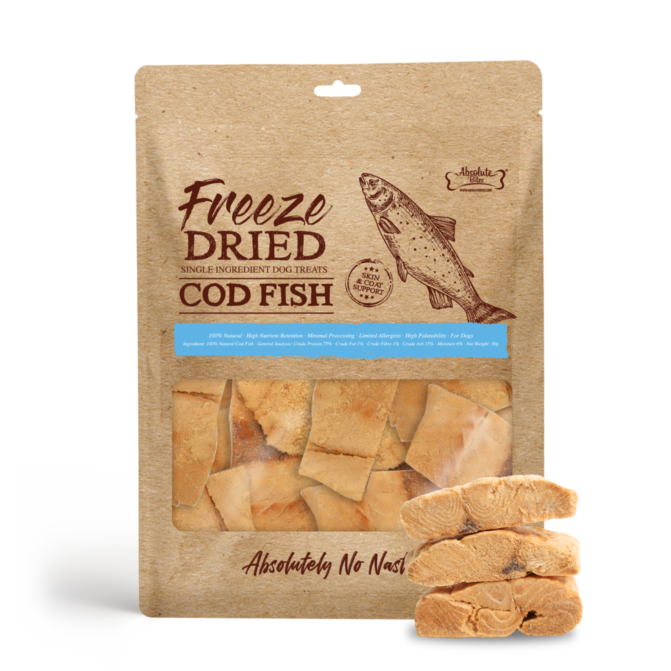 (exp: 06 Feb 2027) Absolute Bites Freeze Dried 30g Cod Fish Cat & Dog Treat