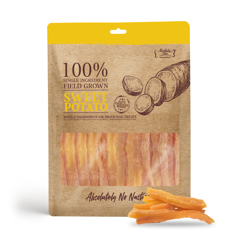 (exp: 11 Sep 2026) Absolute Bites Air Dried 240g Sweet Potato Wedges Dog Treat