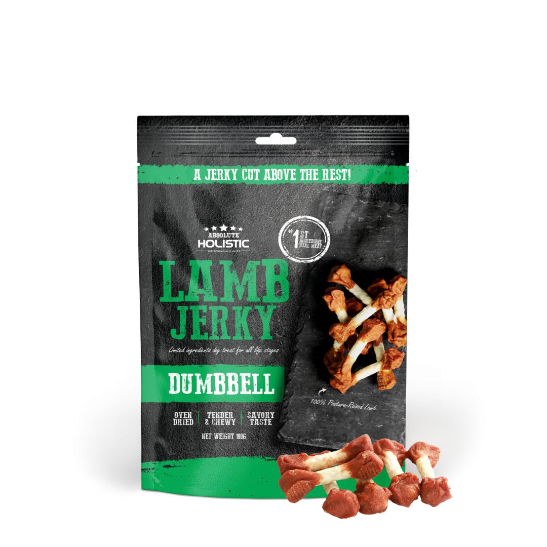 (exp: 05 Jun 2026) Absolute Holistic Dog 100g Jerky Lamb Dumbbell Dog Treat