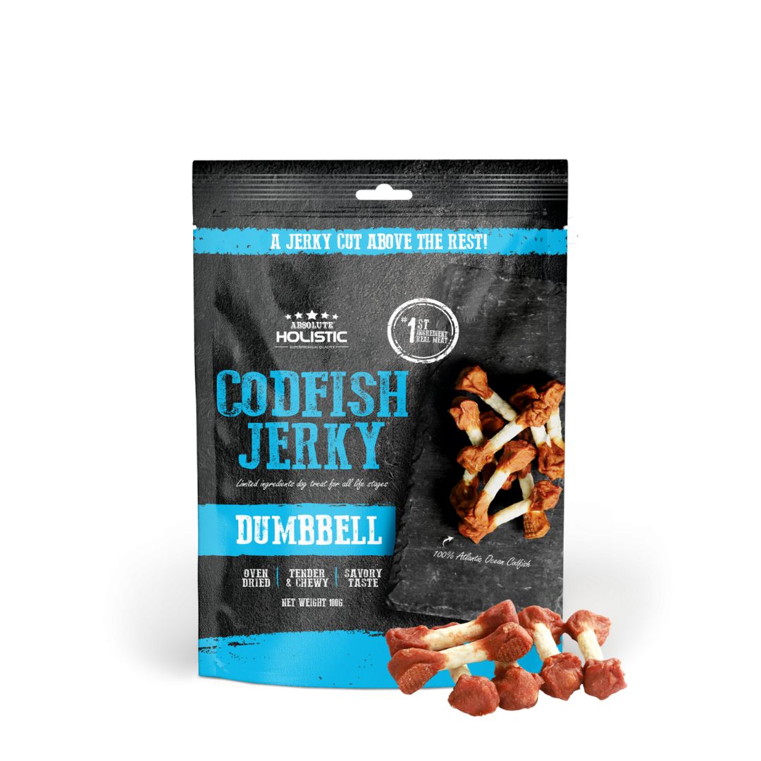 (exp: 25 Feb 2027) Absolute Holistic Dog 100g Jerky Cod Fish Dumbbell Dog Treat