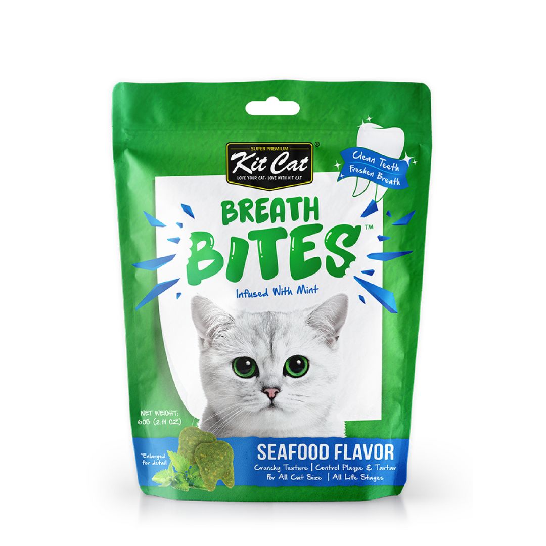 (exp: 14 Mar 2027) Kit Cat 60g Breath Bites Infused With Mint Seafood Flavor Cat Treat