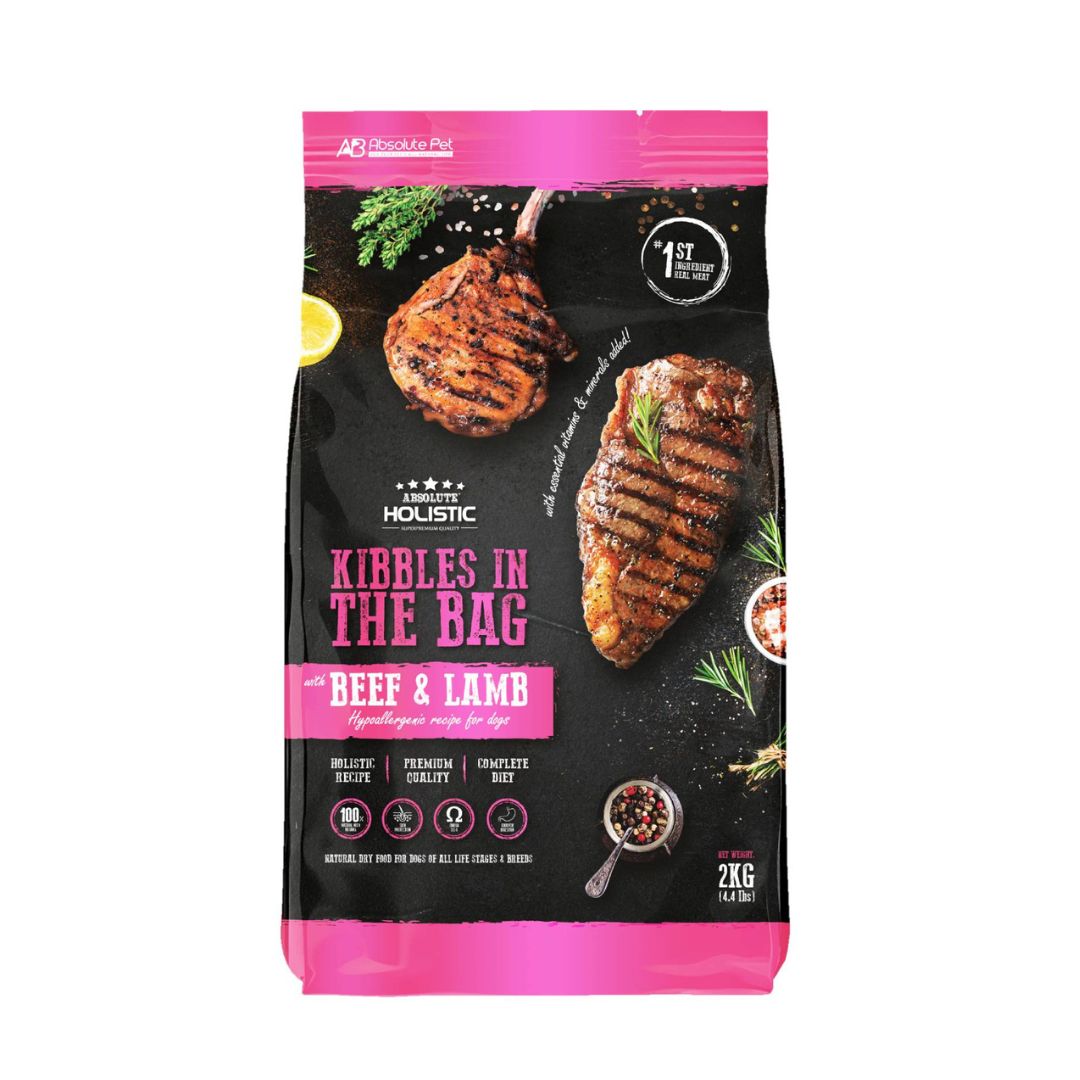 (exp: 12 Apr 2027) Absolute Holistic Dog 2kg Kibbles In The Bag Beef & Lamb Dry Dog Food