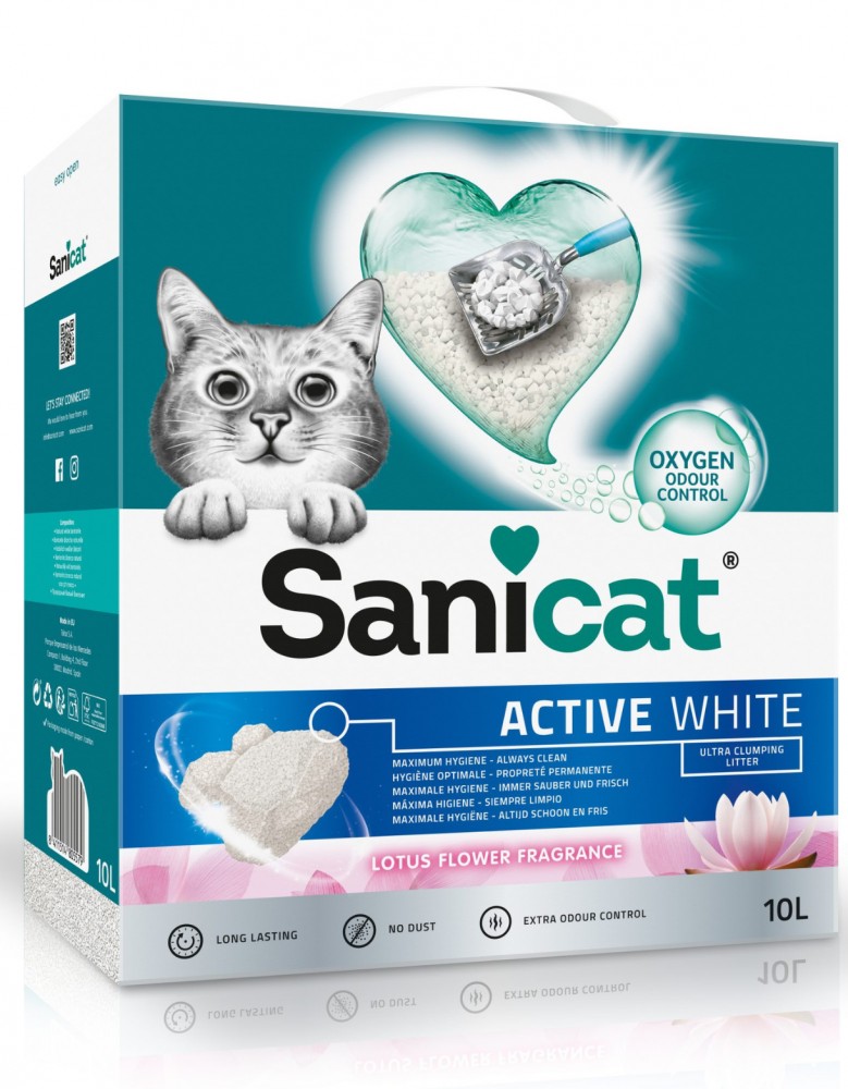 Sanicat 10l Active White Lotus Flower Scent Bentonite Cat Litter