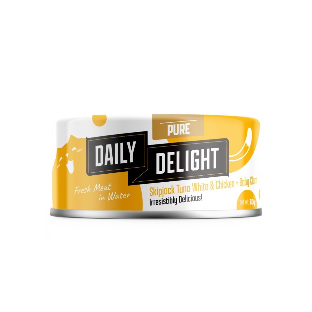 (exp: 22 Apr 2028) Daily Delight Cat Pure 80g Skipjack Tuna White & Chicken With Baby Clam Wet Cat Food