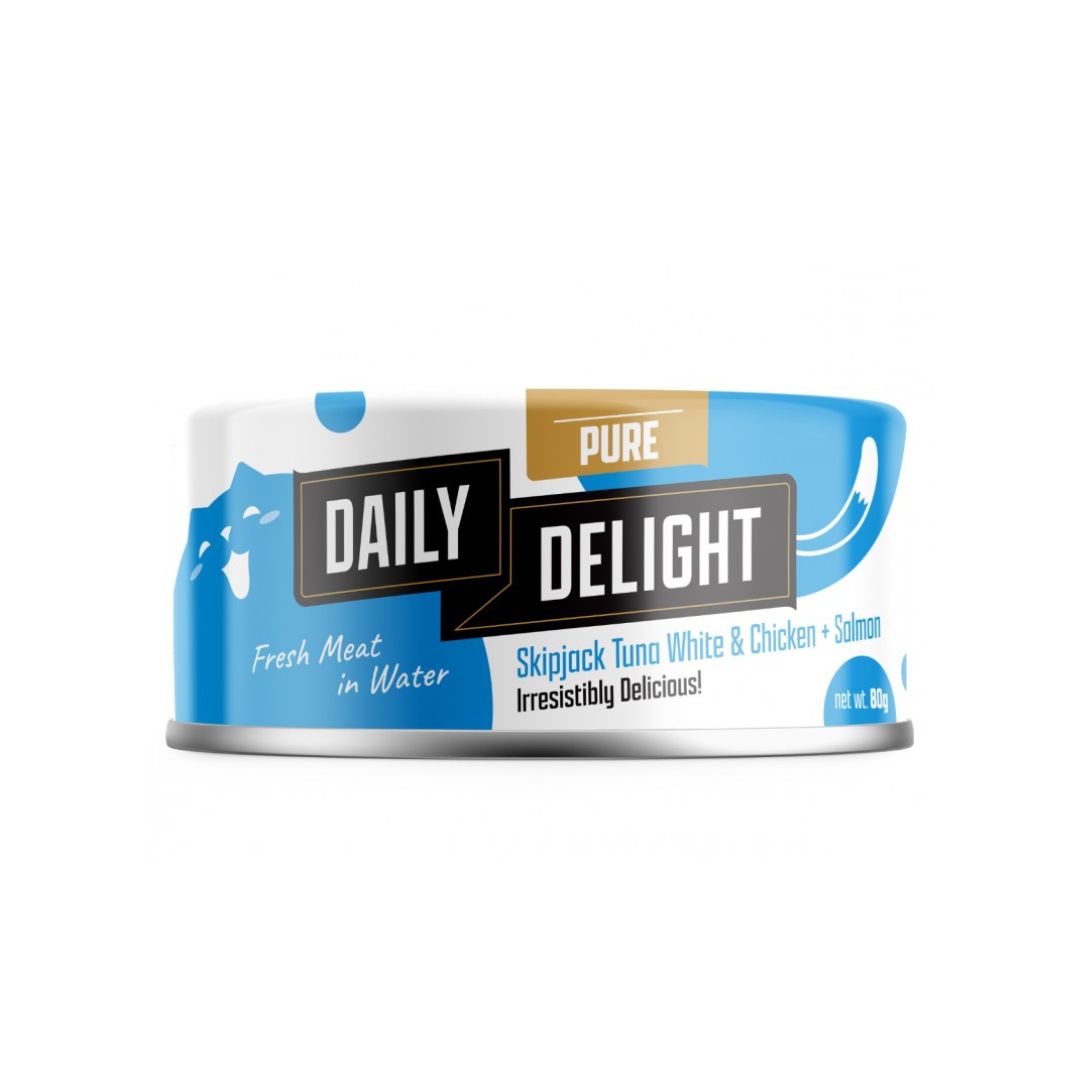 (exp: 24 May 2028) Daily Delight Cat Pure 80g Skipjack Tuna White & Chicken With Salmon Wet Cat Food