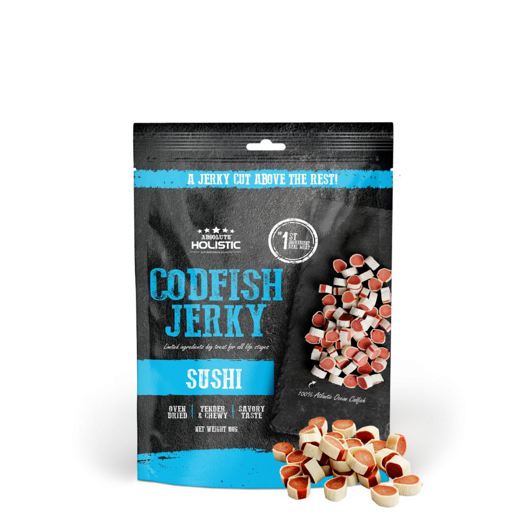 (exp: 25 Feb 2027) Absolute Holistic Dog 100g Jerky Cod Fish Sushi Dog Treat