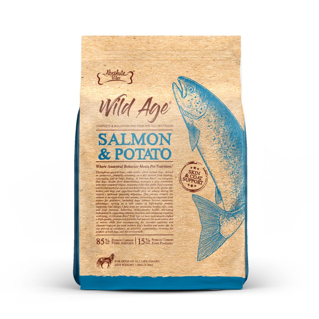 (exp: 08 Jun 2026) Absolute Bites Dog Wild Age 1.5kg Salmon & Potato Dry Dog Food