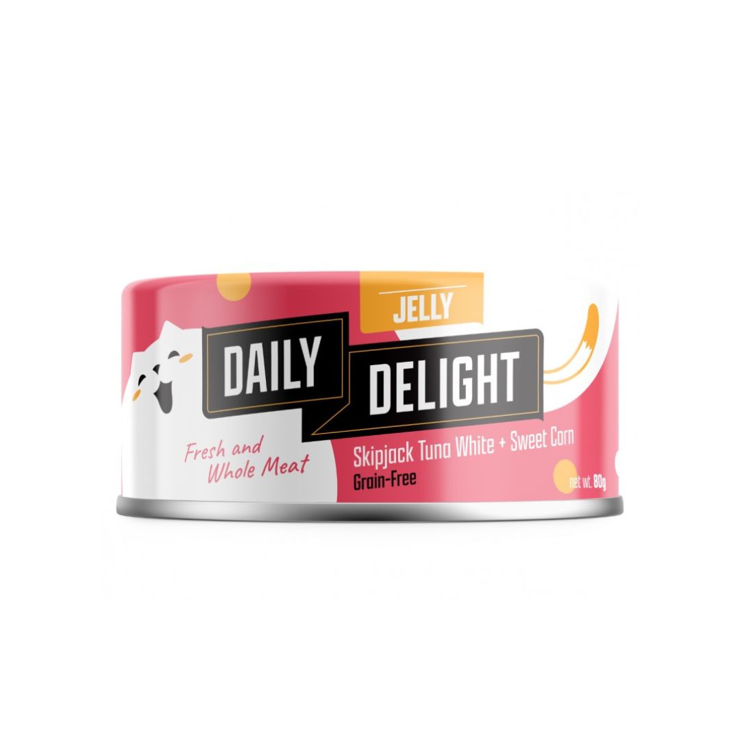 (exp: 24 May 2028) Daily Delight Cat Jelly 80g Skipjack Tuna White With Sweet Corn Wet Cat Food